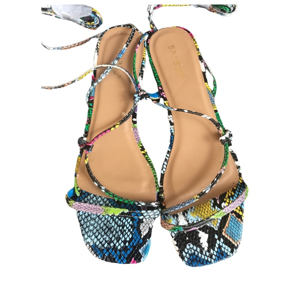 Bamboo Colorful Lace Up Faux Snakeskin Flat Sandals Sz 9